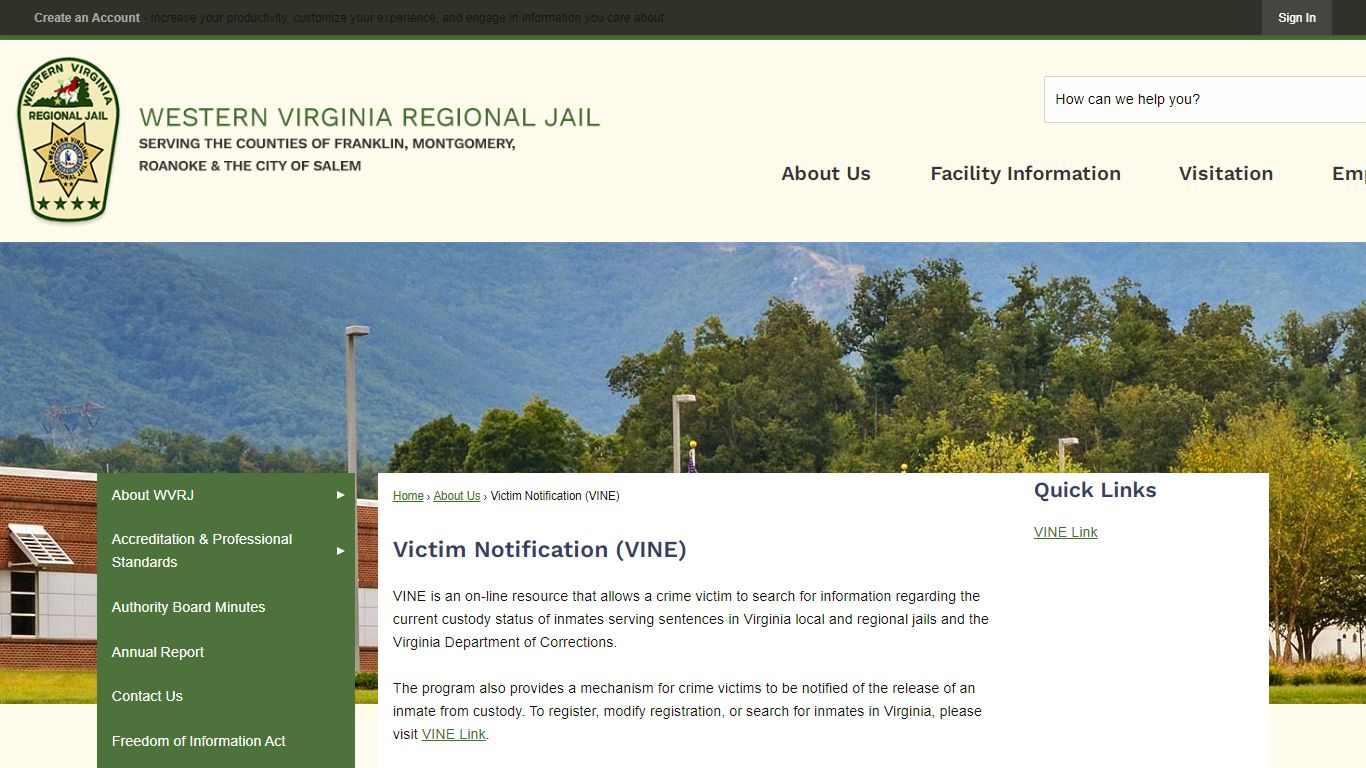 Victim Notification (VINE) | Western Virginia Regional Jail, VA